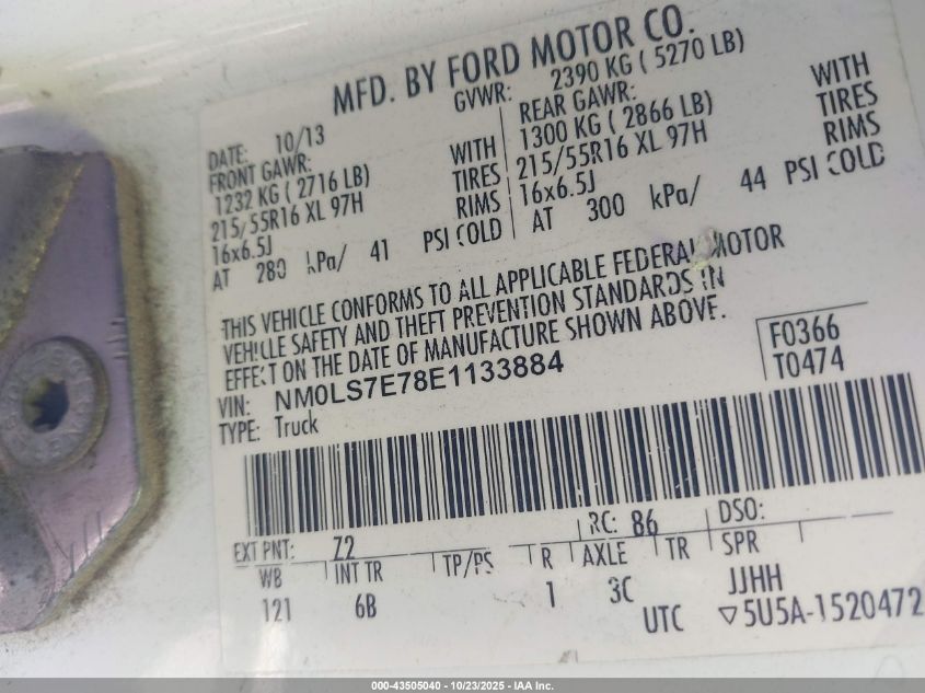 2014 Ford Transit Connect Xl VIN: NM0LS7E78E1133884 Lot: 43505040