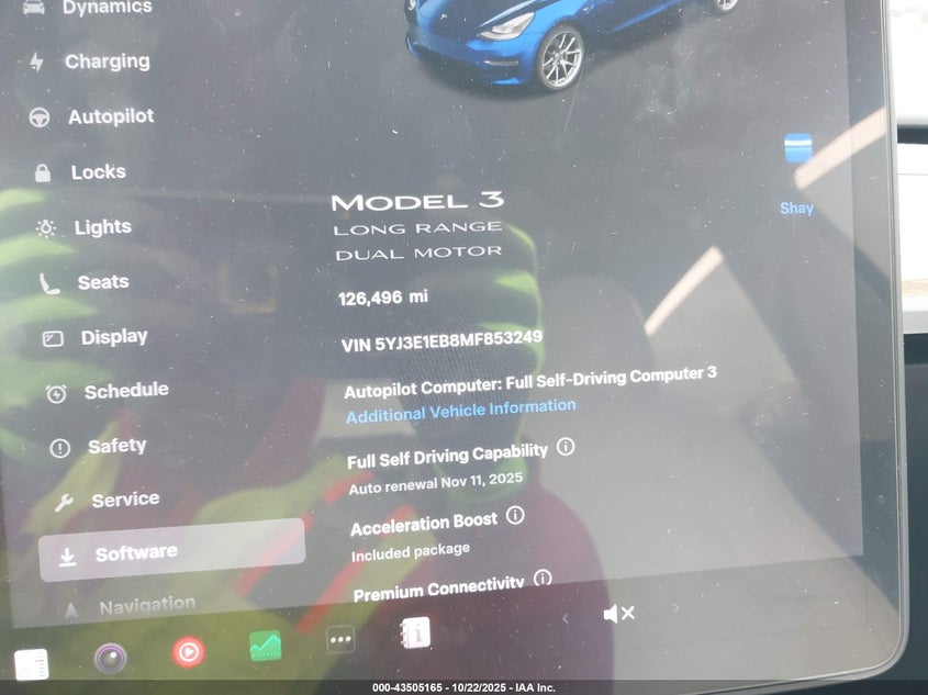 2021 Tesla Model 3 Long Range Dual Motor All-Wheel Drive VIN: 5YJ3E1EB8MF853249 Lot: 43505165