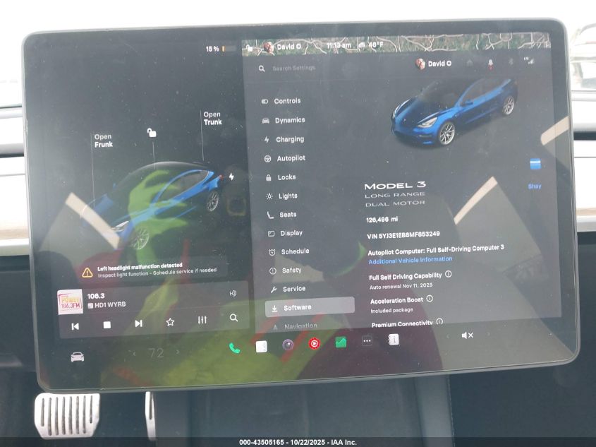 2021 Tesla Model 3 Long Range Dual Motor All-Wheel Drive VIN: 5YJ3E1EB8MF853249 Lot: 43505165