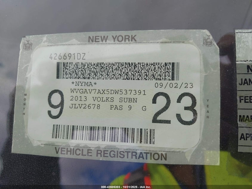 2013 Volkswagen Tiguan S VIN: WVGAV7AX5DW537391 Lot: 43505303