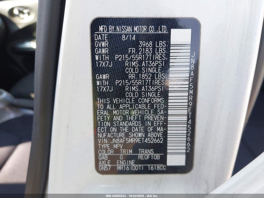 2014 NISSAN JUKE S JN8AF5MR9ET452662