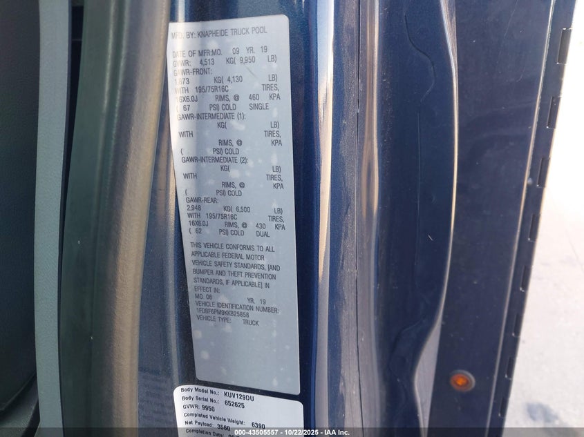 2019 Ford Transit-350 Cutaway VIN: 1FDBF6PM9KKB25858 Lot: 43505557