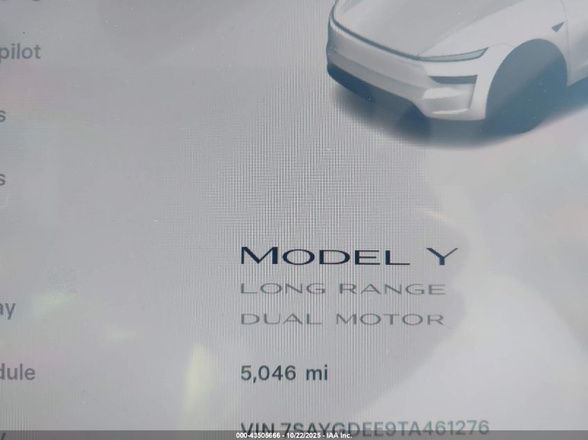 2026 Tesla Model Y Long Range Dual Motor All-Wheel Drive/Long Range Launch Series VIN: 7SAYGDEE9TA461276 Lot: 43505666