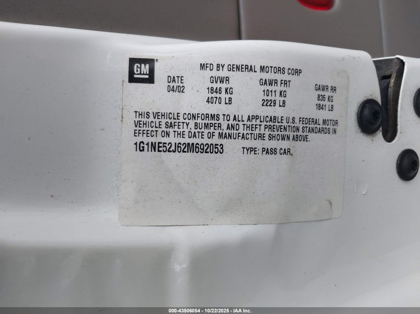 2002 Chevrolet Malibu Ls VIN: 1G1NE52J62M692053 Lot: 43506054