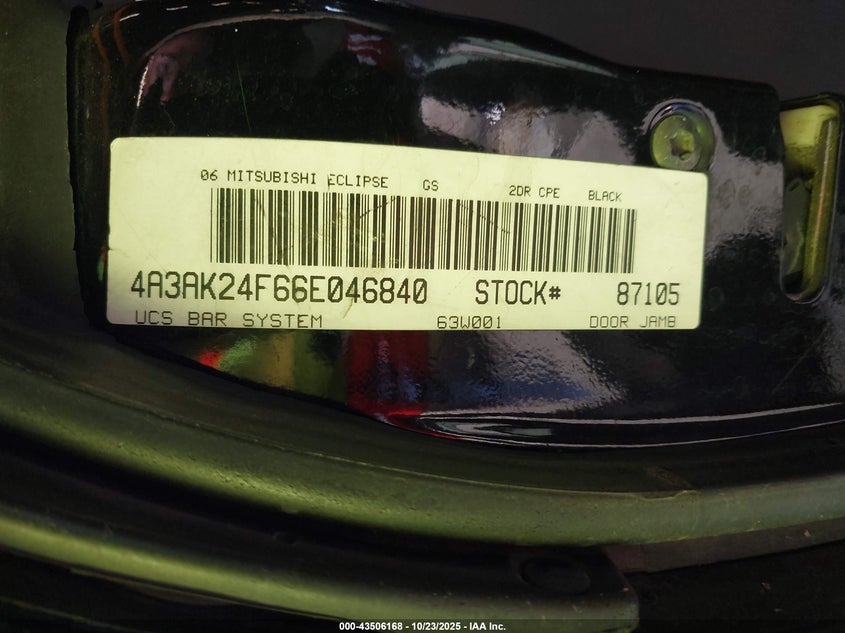 2006 Mitsubishi Eclipse Gs VIN: 4A3AK24F66E046840 Lot: 43506168