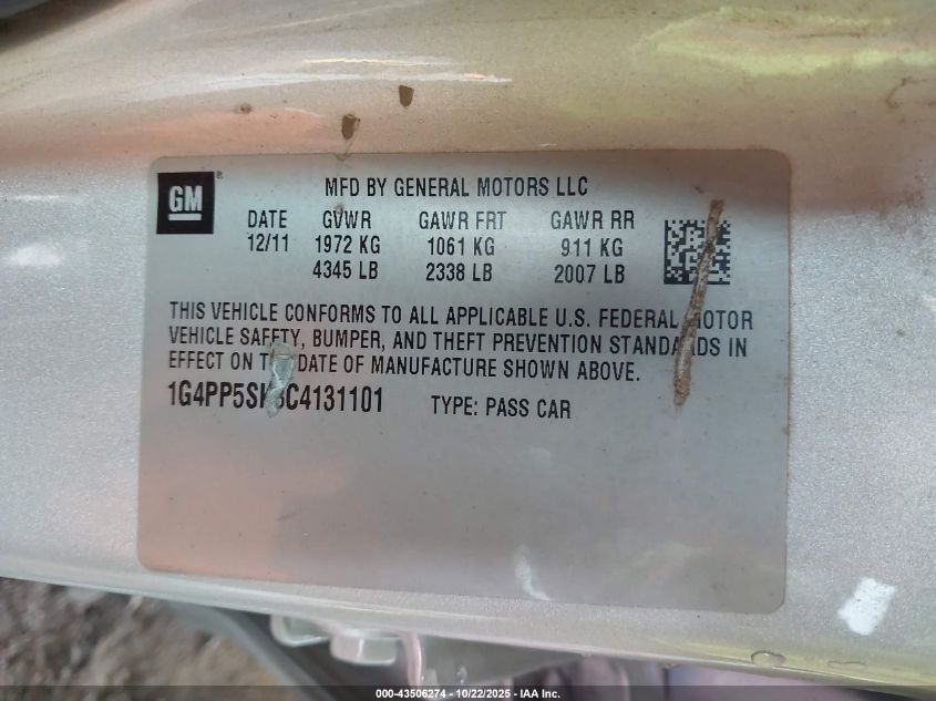 2012 Buick Verano VIN: 1G4PP5SK3C4131101 Lot: 43506274