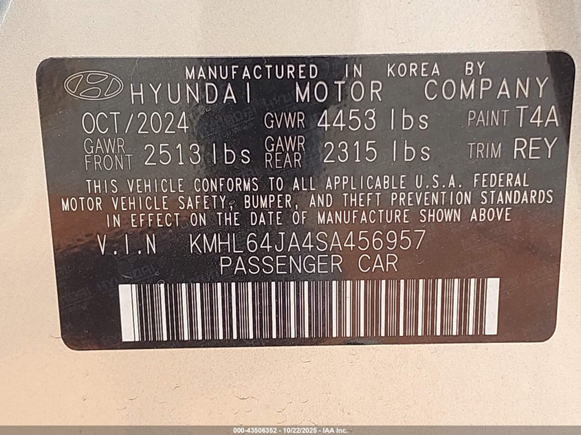 2025 HYUNDAI SONATA SEL KMHL64JA4SA456957