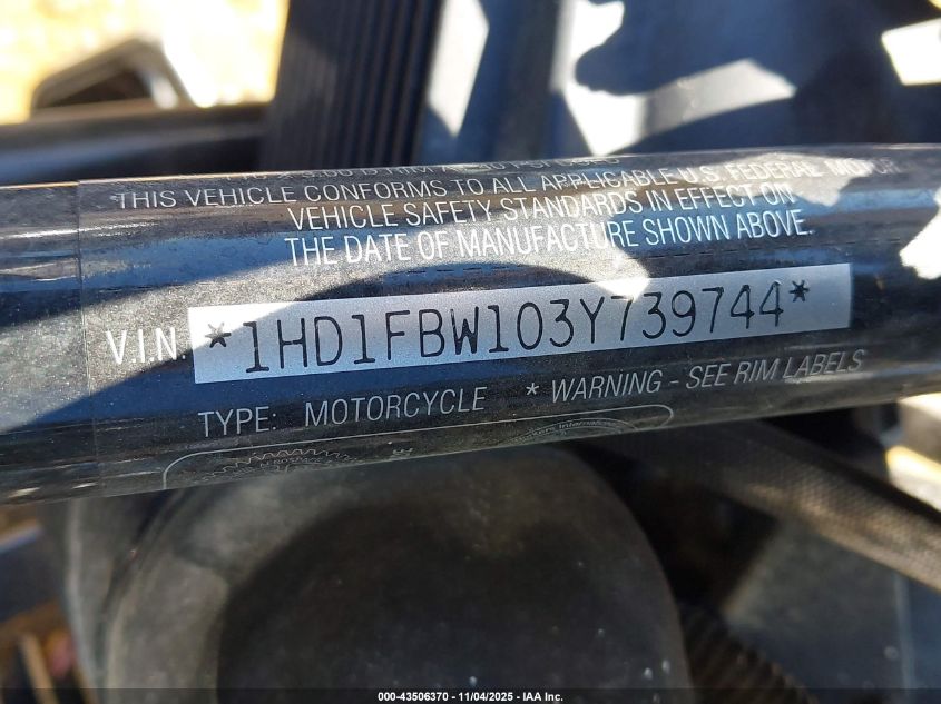 2003 Harley-Davidson Flhri VIN: 1HD1FBW103Y739744 Lot: 43506370