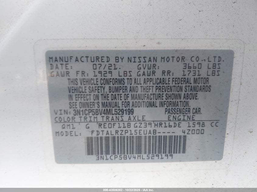 2021 NISSAN KICKS S XTRONIC CVT 3N1CP5BV4ML529199