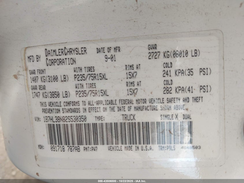 1B7HL38N82S530350 2002 DODGE DAKOTA photo no. 9