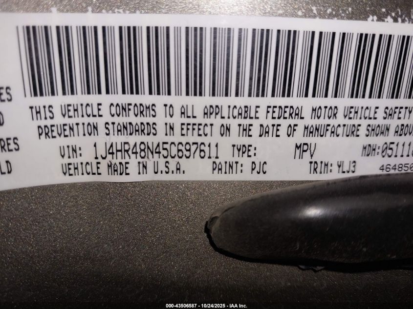 2005 Jeep Grand Cherokee Laredo VIN: 1J4HR48N45C697611 Lot: 43506587