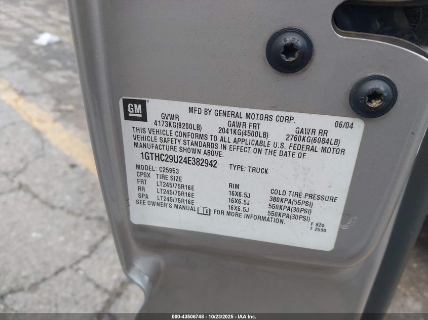 2004 GMC Sierra 2500Hd Sle VIN: 1GTHC29U24E382942 Lot: 43506748