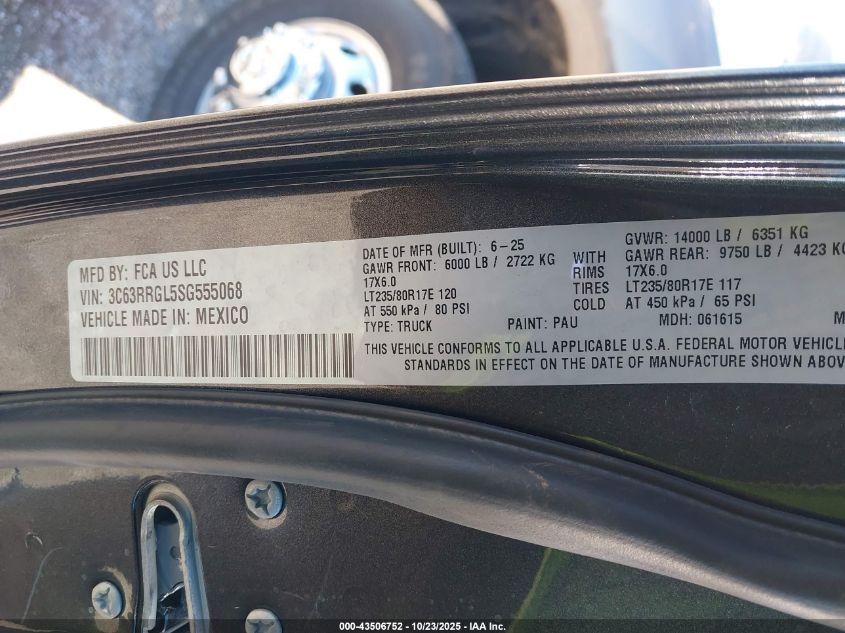 2025 Ram 3500 Tradesman 4X4 8' Box VIN: 3C63RRGL5SG555068 Lot: 43506752