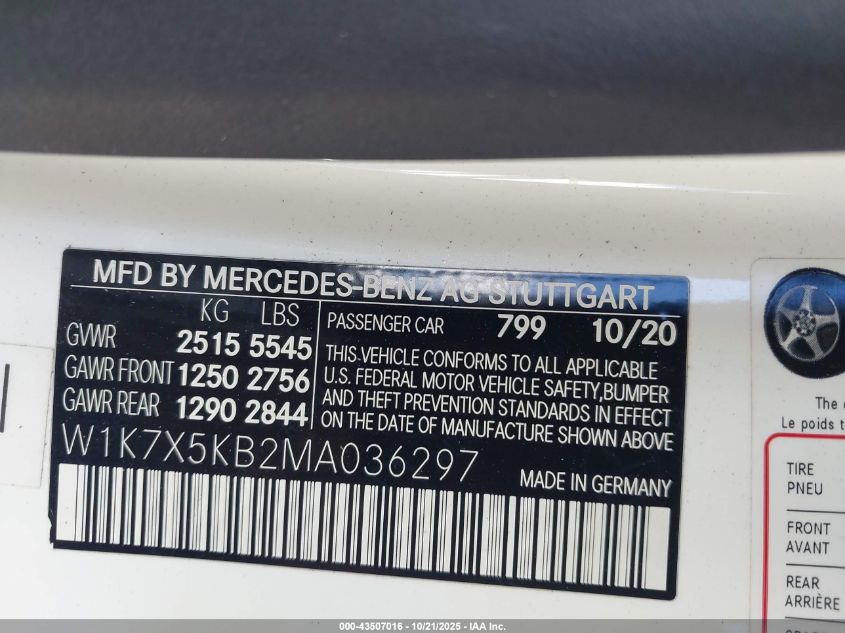 2021 MERCEDES-BENZ AMG GT 43 4-DOOR COUPE W1K7X5KB2MA036297