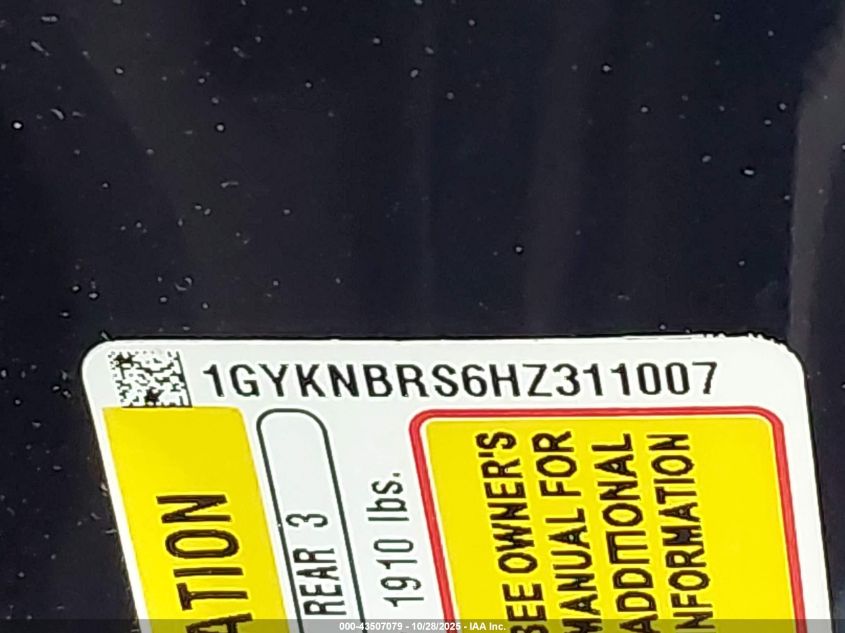 2017 Cadillac Xt5 Luxury VIN: 1GYKNBRS6HZ311007 Lot: 43507079