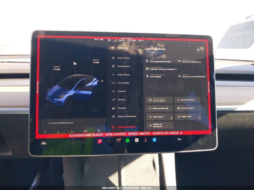 2021 Tesla Model Y Long Range Dual Motor All-Wheel Drive VIN: 5YJYGDEE4MF254523 Lot: 43507132