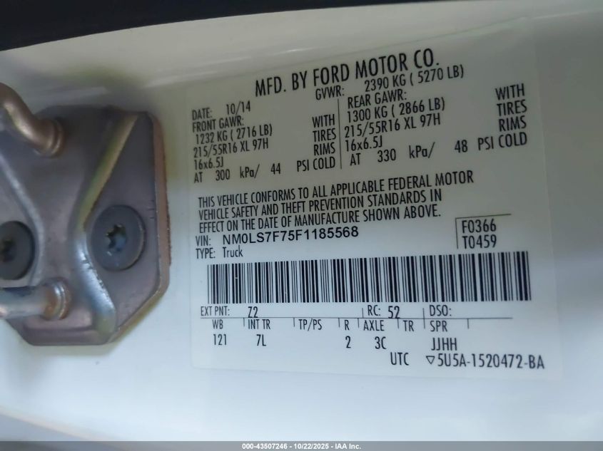 2015 Ford Transit Connect Xlt VIN: NM0LS7F75F1185568 Lot: 43507246