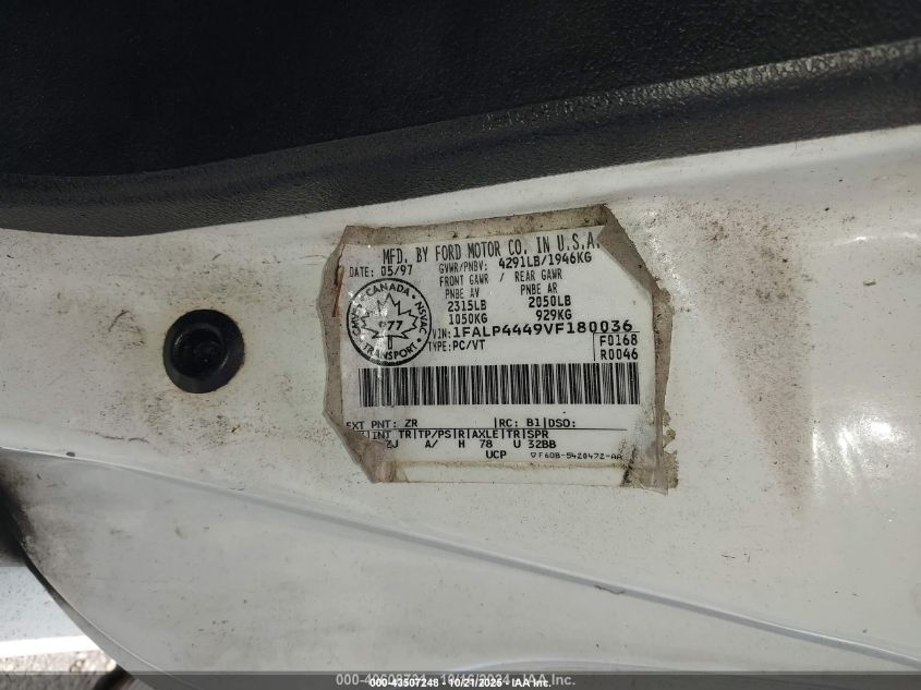 1997 Ford Mustang VIN: 1FALP4449VF180036 Lot: 43507248