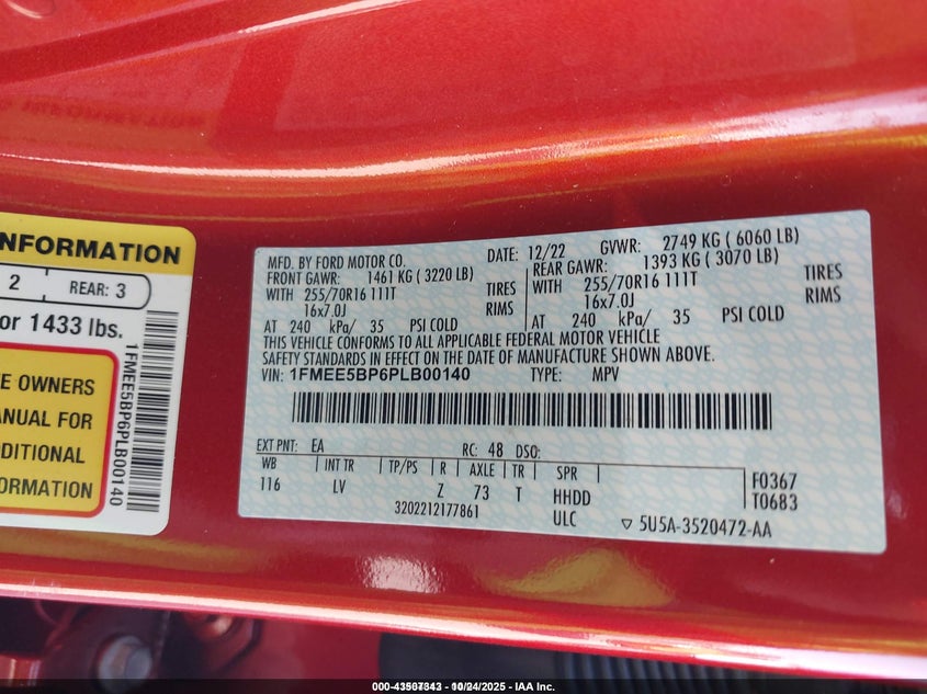 2023 Ford Bronco VIN: 1FMEE5BP6PLB00140 Lot: 43507343