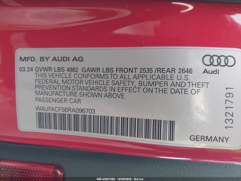 2024 AUDI A5 SPORTBACK PREMIUM PLUS 45 TFSI QUATTRO S TRONIC WAUFACF56RA096703