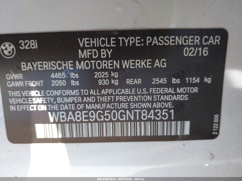 2016 BMW 328I WBA8E9G50GNT84351