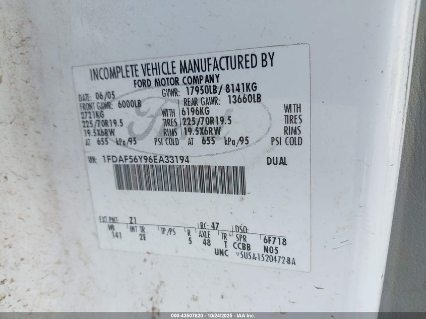 1FDAF56Y96EA33194 2006 FORD F550 photo no. 8