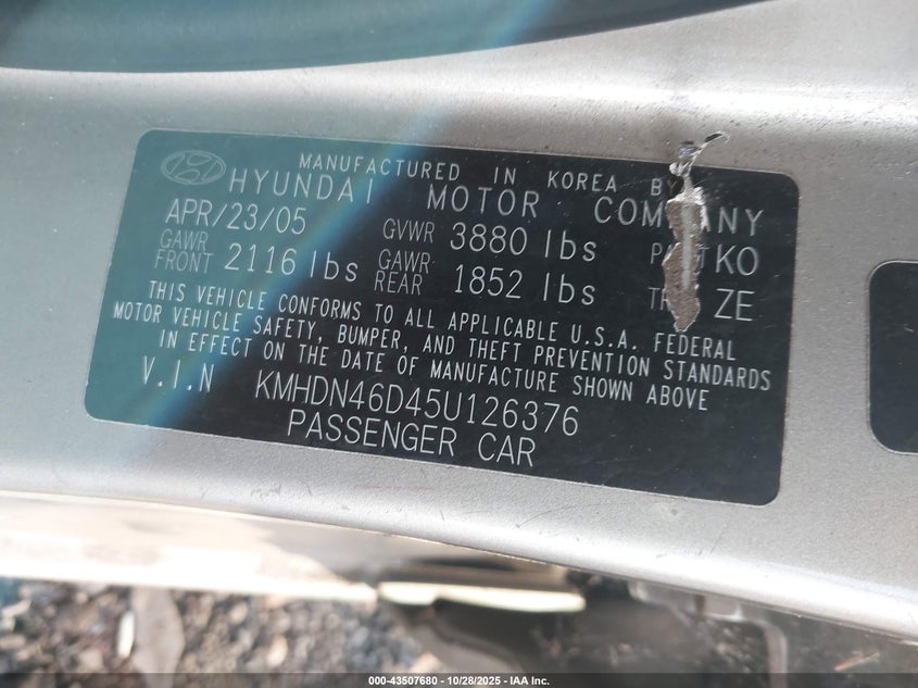 KMHDN46D45U126376 2005 HYUNDAI ELANTRA photo no. 9