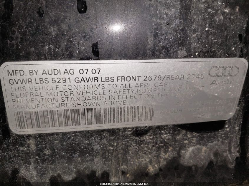 2008 Audi A6 3.2 VIN: WAUDH74F68N018189 Lot: 43507802