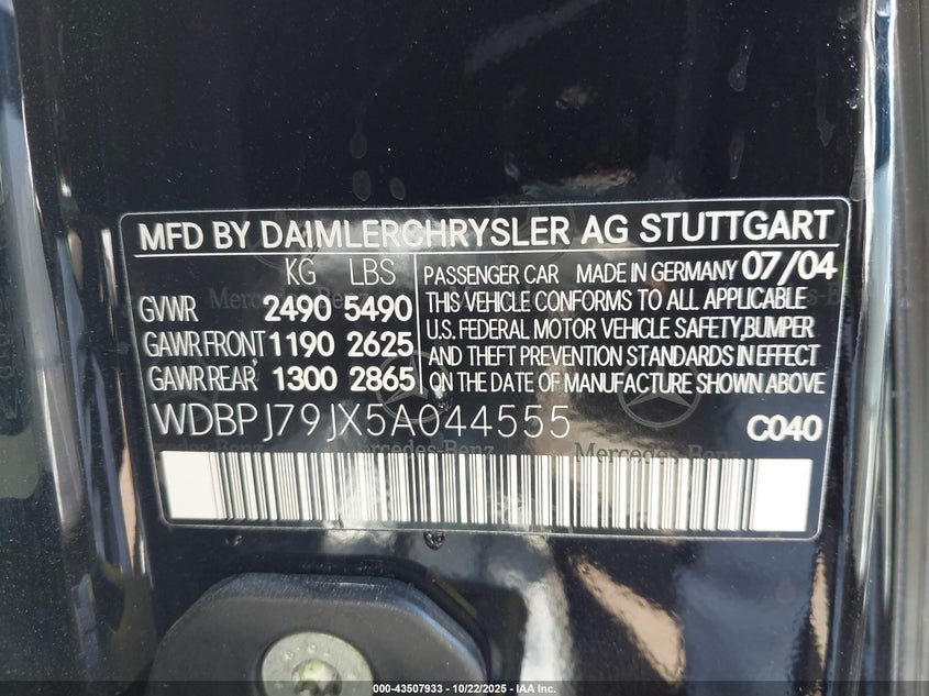 WDBPJ79JX5A044555 2005 MERCEDES-BENZ CL-KLASSE AMG photo no. 9