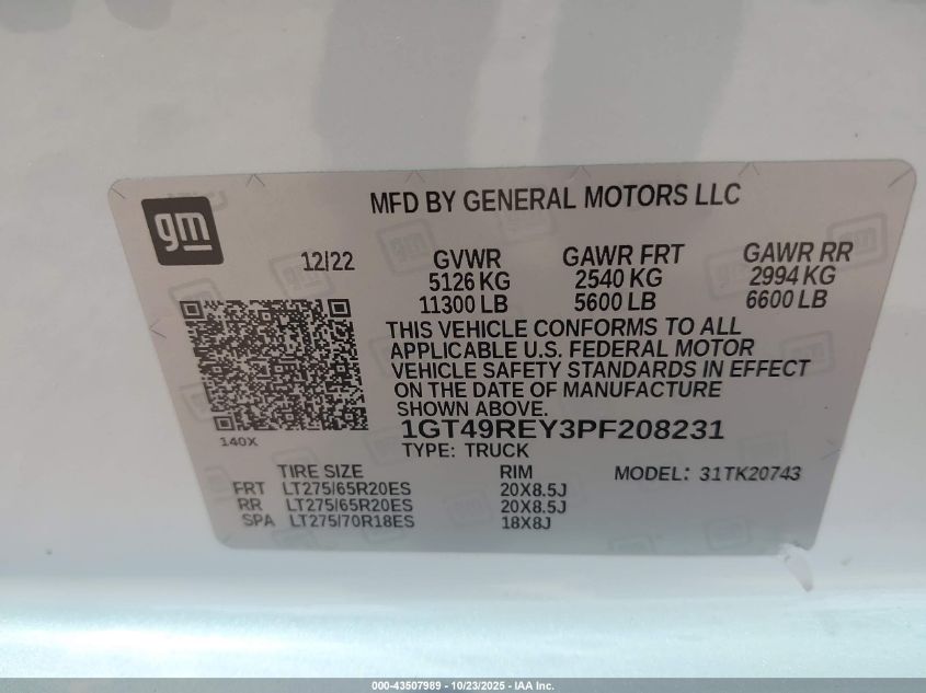 2023 GMC Sierra 2500Hd 4Wd Standard Bed Denali VIN: 1GT49REY3PF208231 Lot: 43507989