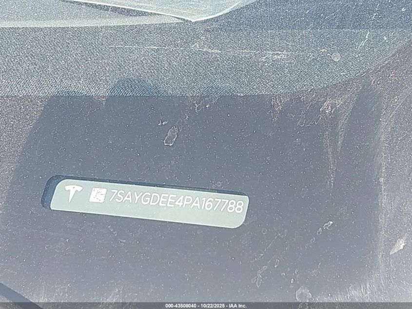 2023 Tesla Model Y Awd/Long Range Dual Motor All-Wheel Drive VIN: 7SAYGDEE4PA167788 Lot: 43508040