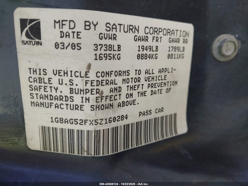 1G8AG52FX5Z160284 2005 SATURN ION photo no. 9