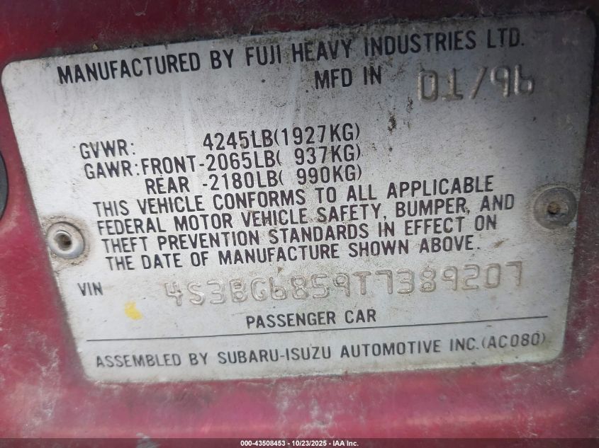 1996 Subaru Legacy Outback VIN: 4S3BG6859T7389207 Lot: 43508453