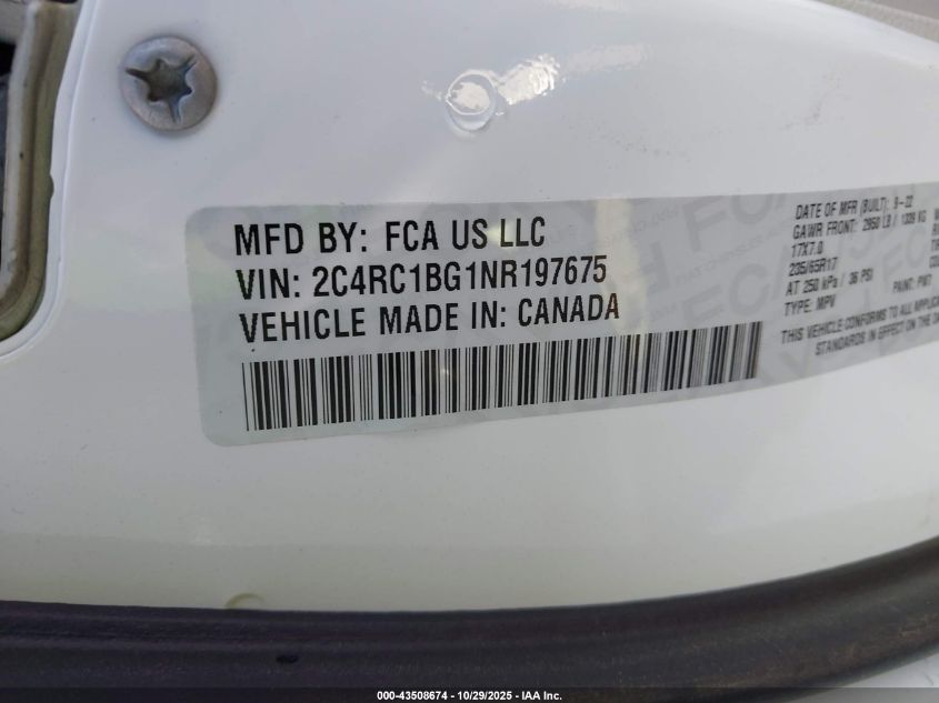 2022 Chrysler Pacifica Touring L VIN: 2C4RC1BG1NR197675 Lot: 43508674