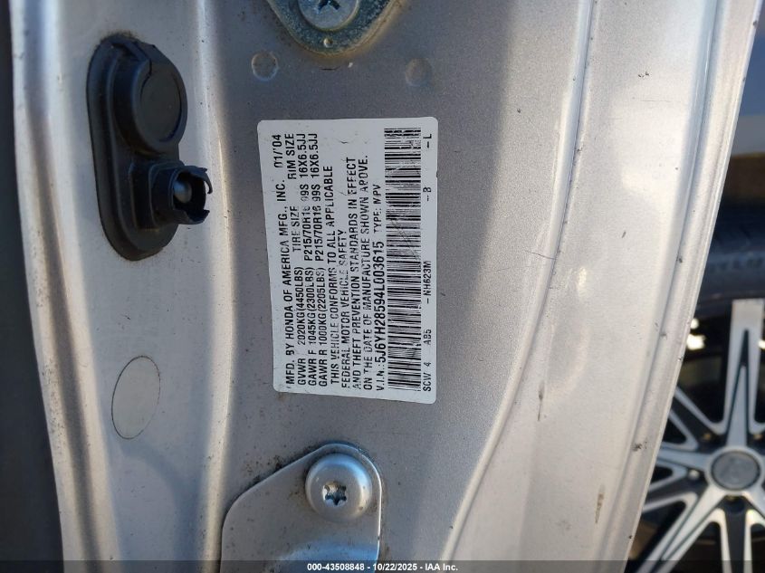 2004 Honda Element Ex VIN: 5J6YH28594L003615 Lot: 43508848