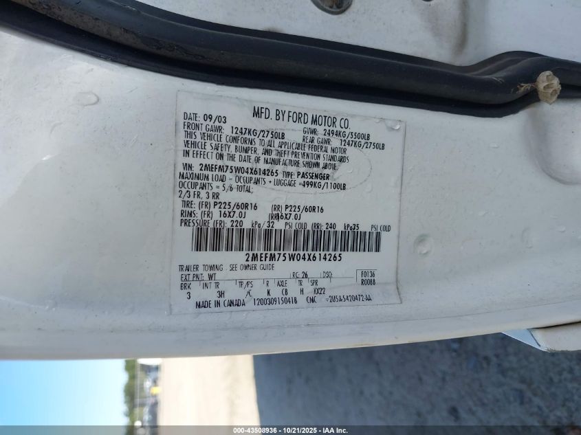 2004 Mercury Grand Marquis Ls VIN: 2MEFM75W04X614265 Lot: 43508936