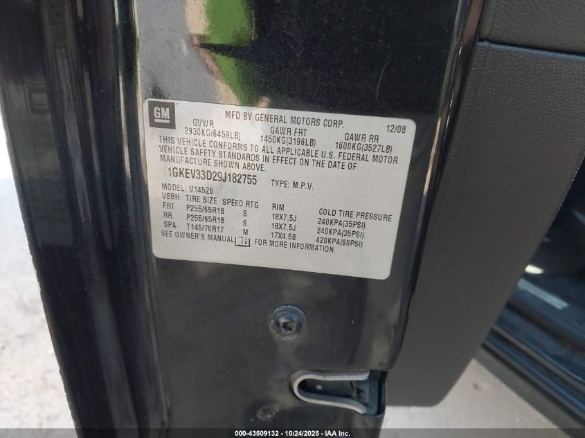 2009 GMC Acadia Slt-2 VIN: 1GKEV33D29J182755 Lot: 43509132