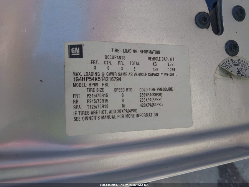 2001 Buick Lesabre Custom VIN: 1G4HP54K514216794 Lot: 43509137