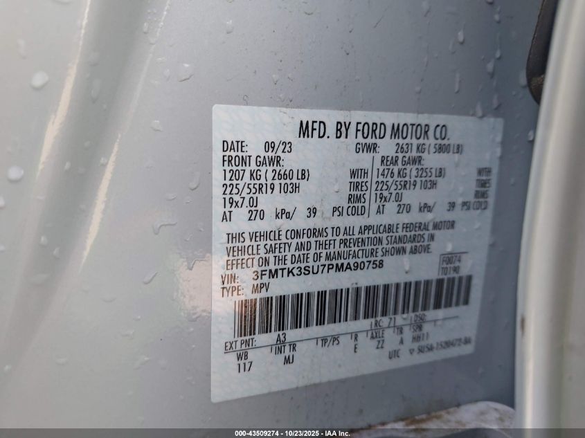 2023 Ford Mustang Mach-E Premium VIN: 3FMTK3SU7PMA90758 Lot: 43509274