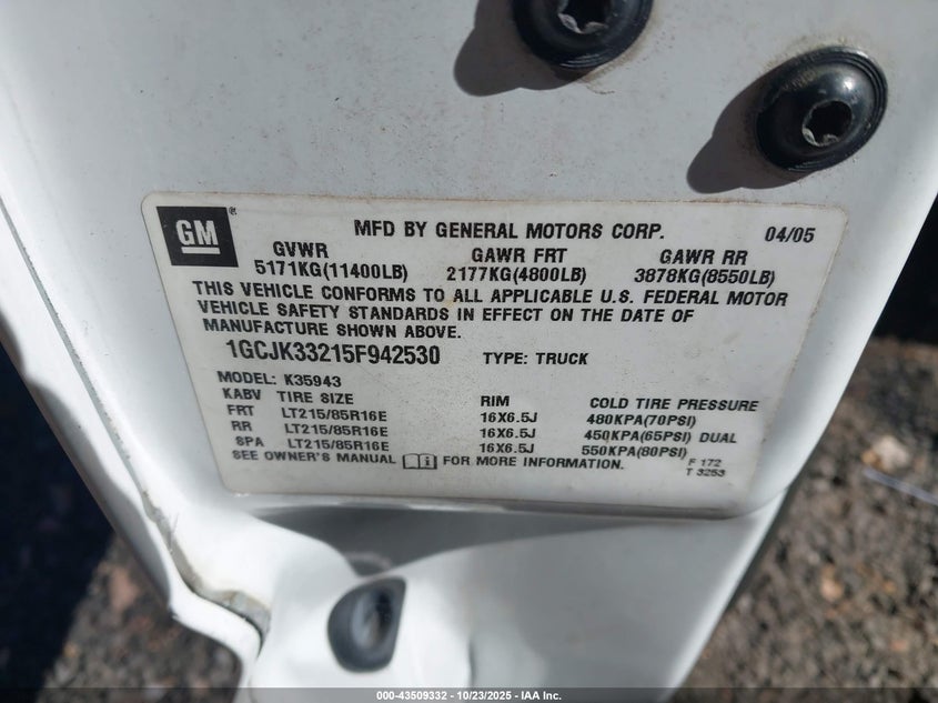1GCJK33215F942530 2005 CHEVROLET SILVERADO photo no. 9