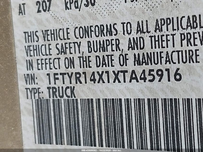 1999 Ford Ranger Xlt VIN: 1FTYR14X1XTA45916 Lot: 43509382