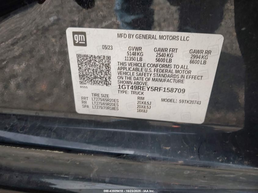 2024 GMC Sierra 2500Hd 4Wd Standard Bed Denali VIN: 1GT49REY5RF158709 Lot: 43509418
