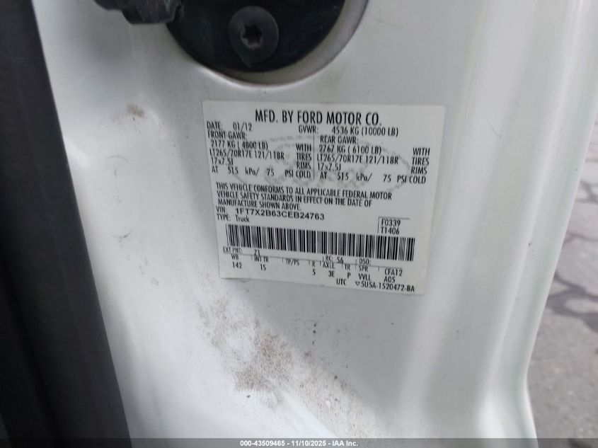 2012 Ford F-250 Xl VIN: 1FT7X2B63CEB24763 Lot: 43509465