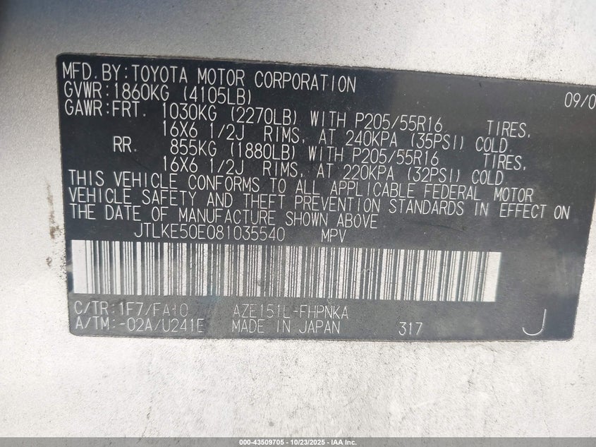 JTLKE50E081035540 2008 SCION XB photo no. 9