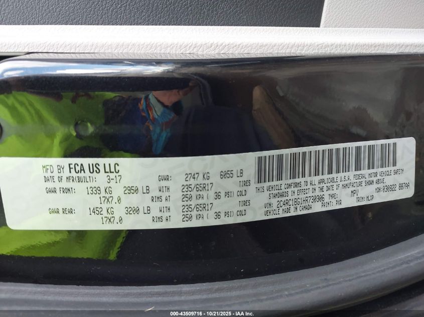 2017 Chrysler Pacifica Touring-L VIN: 2C4RC1BG1HR730306 Lot: 43509716