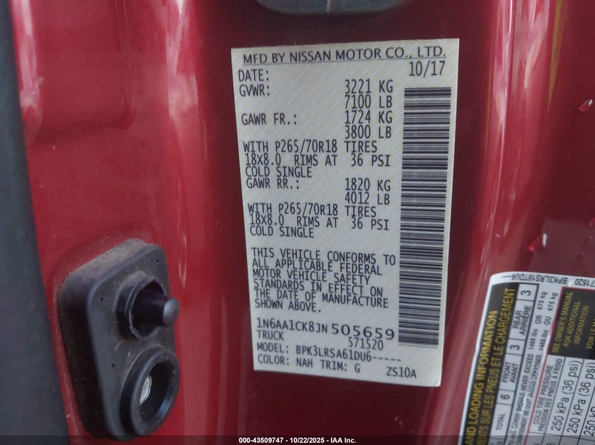 2018 NISSAN TITAN S 1N6AA1CK8JN505659