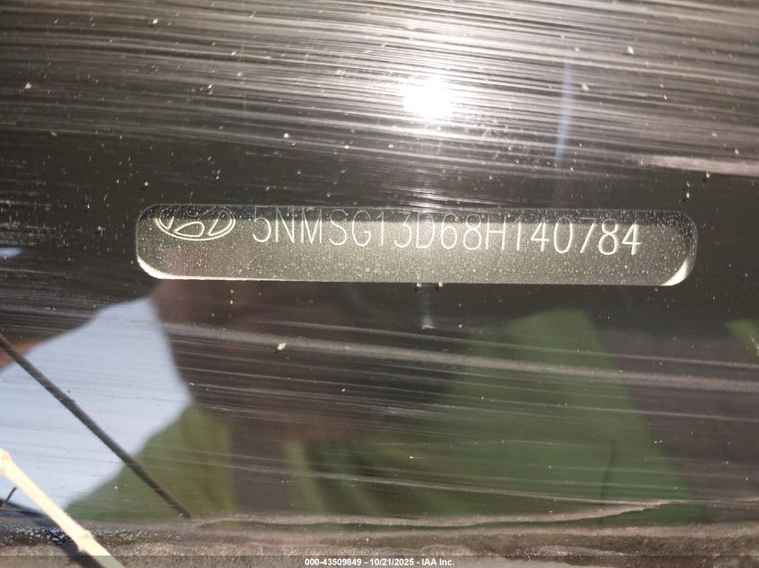 2008 Hyundai Santa Fe Gls VIN: 5NMSG13D68H140784 Lot: 43509849