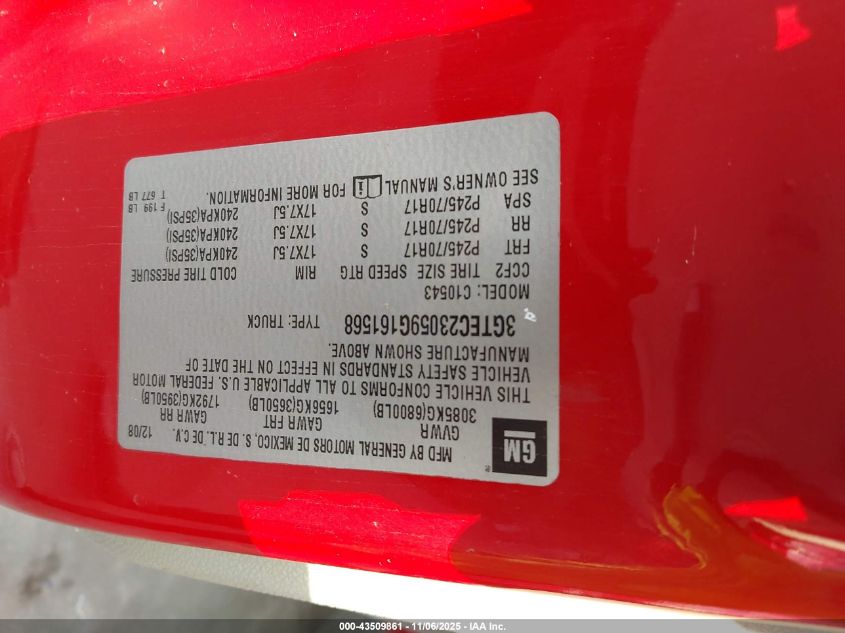 2009 GMC Sierra 1500 Sle VIN: 3GTEC23059G161568 Lot: 43509861