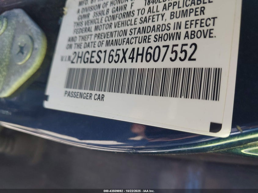2HGES165X4H607552 2004 HONDA CIVIC photo no. 9