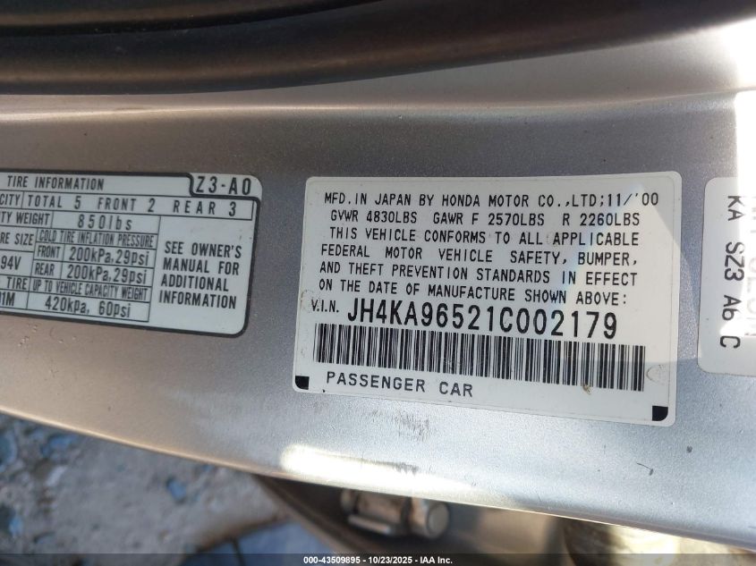 2001 Acura Rl 3.5 VIN: JH4KA96521C002179 Lot: 43509895